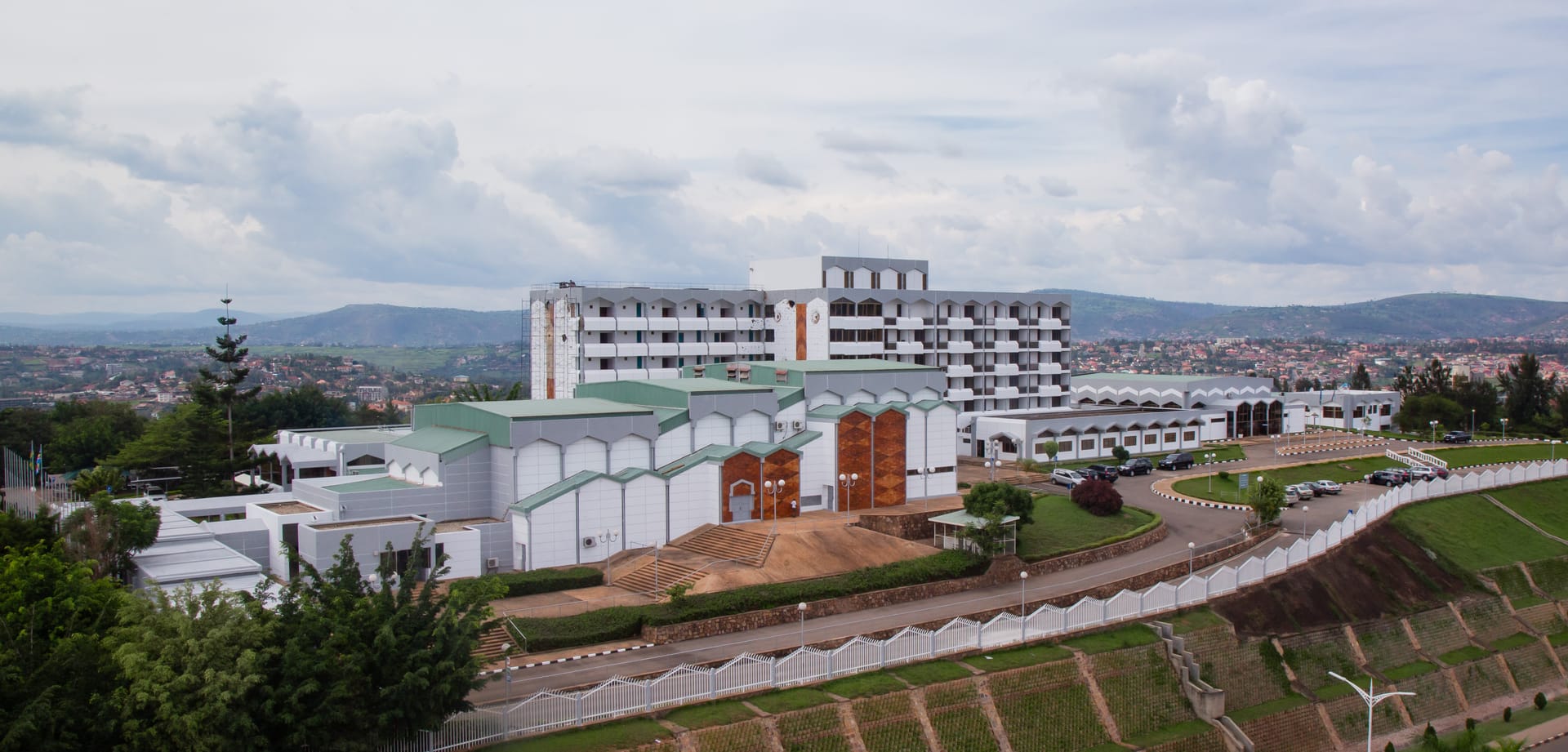 Kigali from the air, the convention district in the middle distance